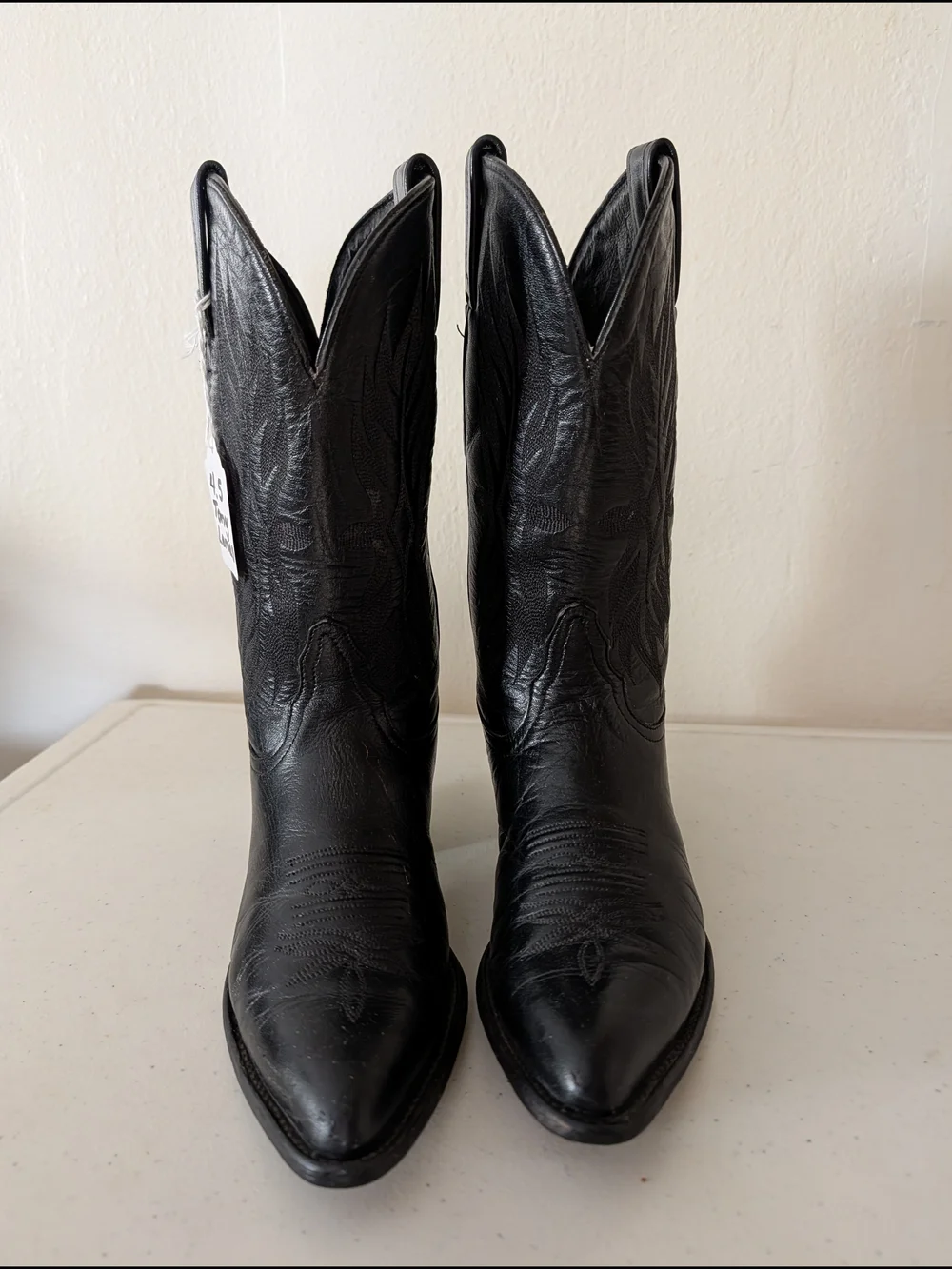 Tony Lama Black Leather Western Heeled Boots. Size 4.5.